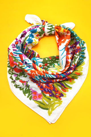 Cotton Floral Print Silky Feeling Bandana Scarf-Scarf-JOSSLYN by wall to wall-40SC648-FLORAL-The Twisted Chandelier