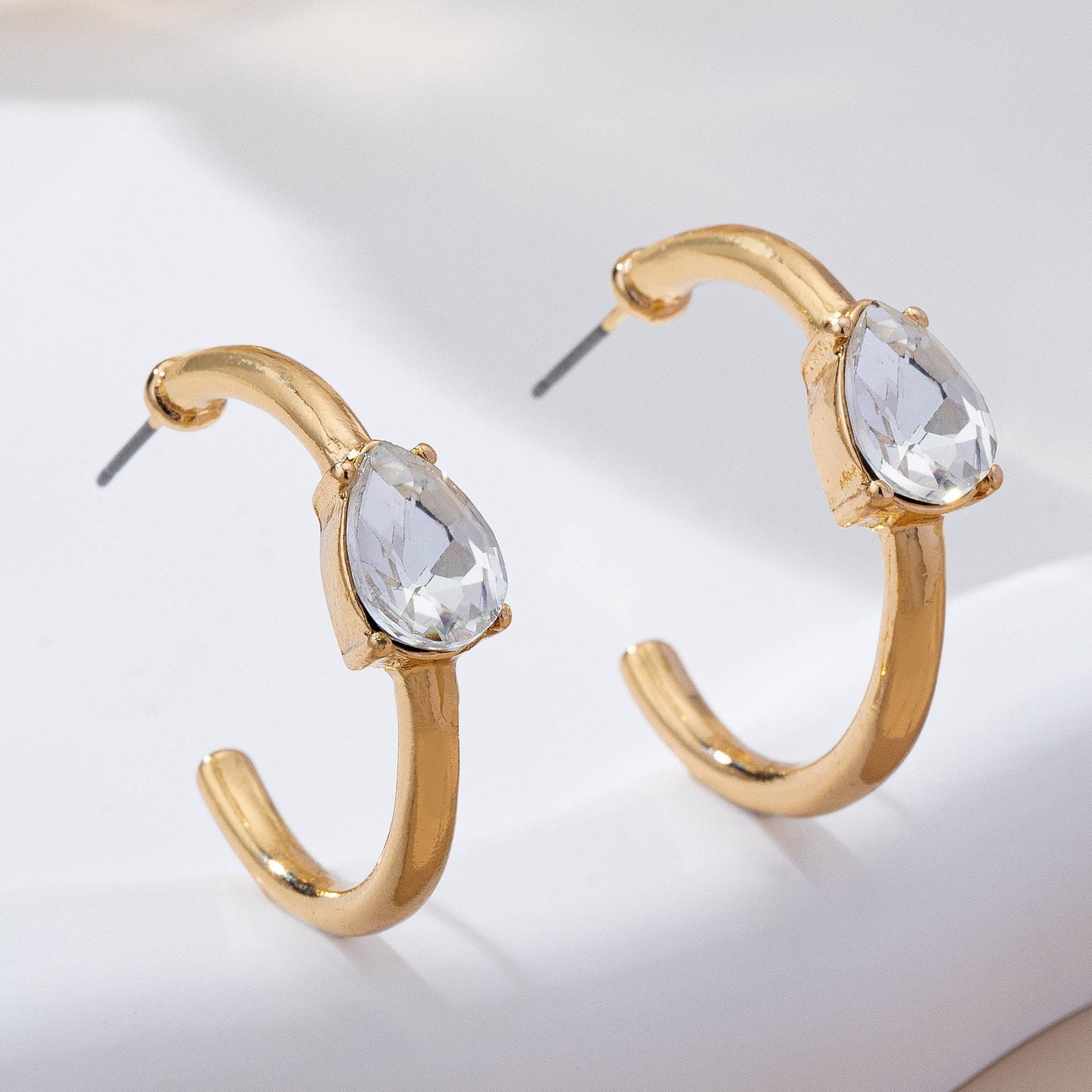 Solitaire Crystal Gold Hoop Earrings-JOSSLYN by wall to wall-80E61640-The Twisted Chandelier