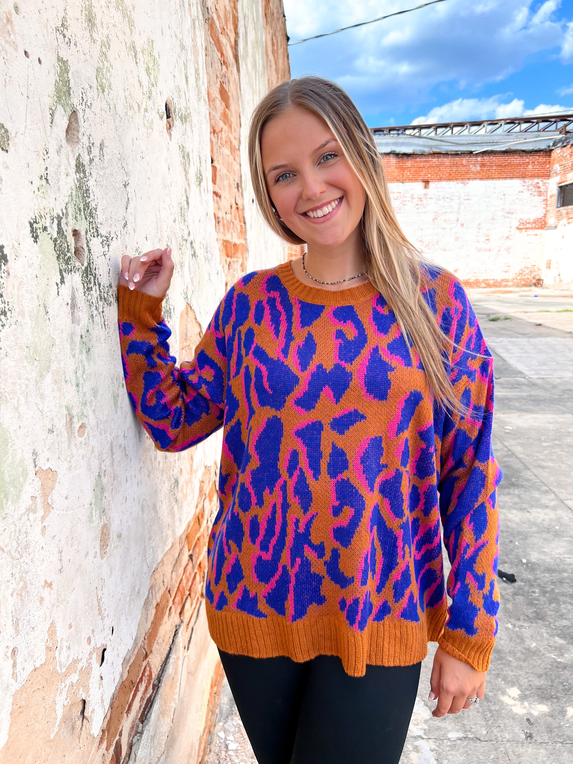 Kourtney Camel Mix Leopard Sweater-Sweater-Umgee-BIN A3, Max Retail-The Twisted Chandelier
