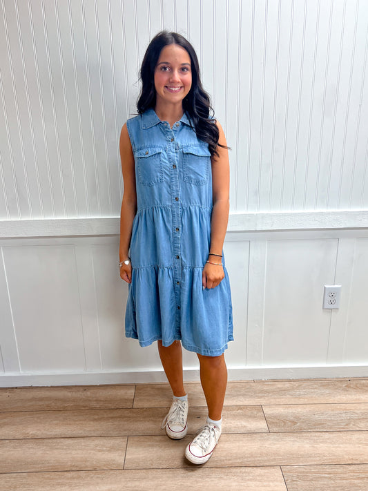 Dallas Sleeveless Pocket Detail Button Down Lyocell Dress-Active Basic | Active USA-DJR,FD 04/30/26-The Twisted Chandelier
