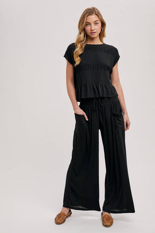 Bellamy Relaxed Knit Smocked Top and Wide Pants Set-Outfit Sets-Bluivy-Fall Favorites,NewArrival-The Twisted Chandelier