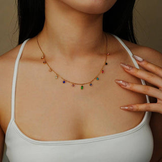 Rainbow Stone Dangle Necklace | 40NK9657-JOSSLYN by wall to wall-The Twisted Chandelier
