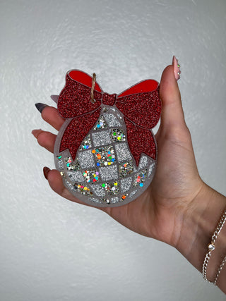 Disco Ball with Bow Car Freshie-Southern Creek Wholesale-Strawberry Leather-Red-The Twisted Chandelier