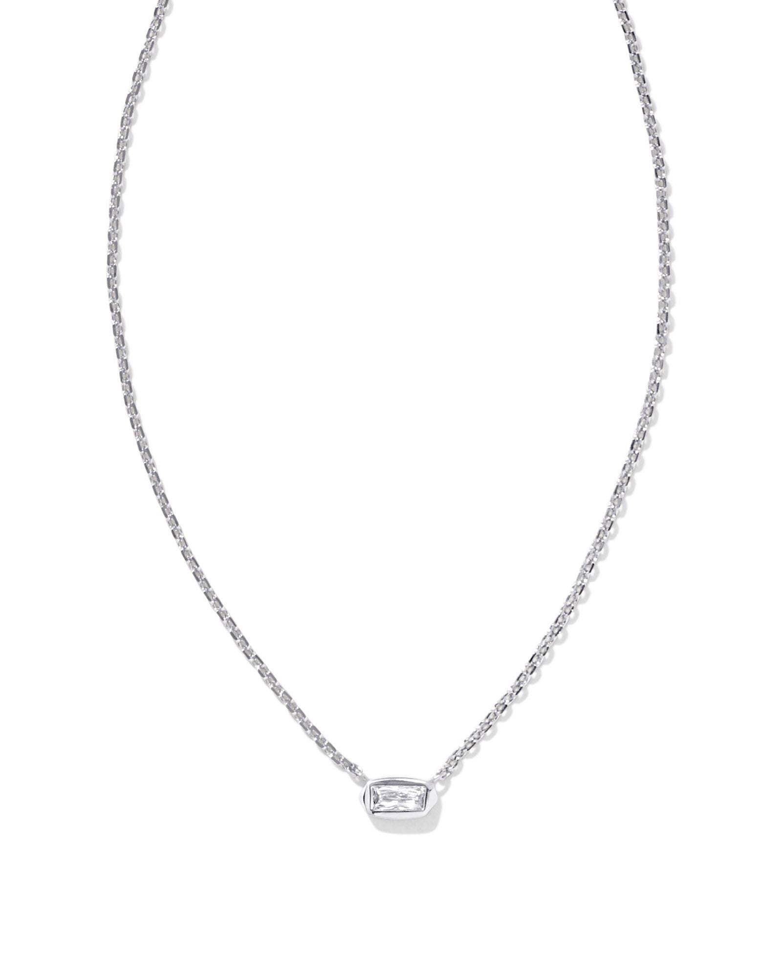 Kendra Scott Fern Crystal Short Pendant Necklace Silver White Crystal-Necklaces-Kendra Scott-N00447RHD-The Twisted Chandelier