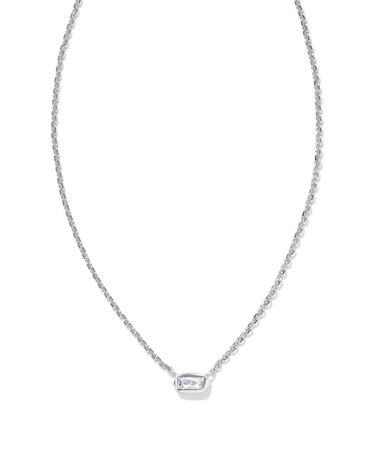 Kendra Scott Fern Crystal Short Pendant Necklace Silver White Crystal-Necklaces-Kendra Scott-N00447RHD-The Twisted Chandelier