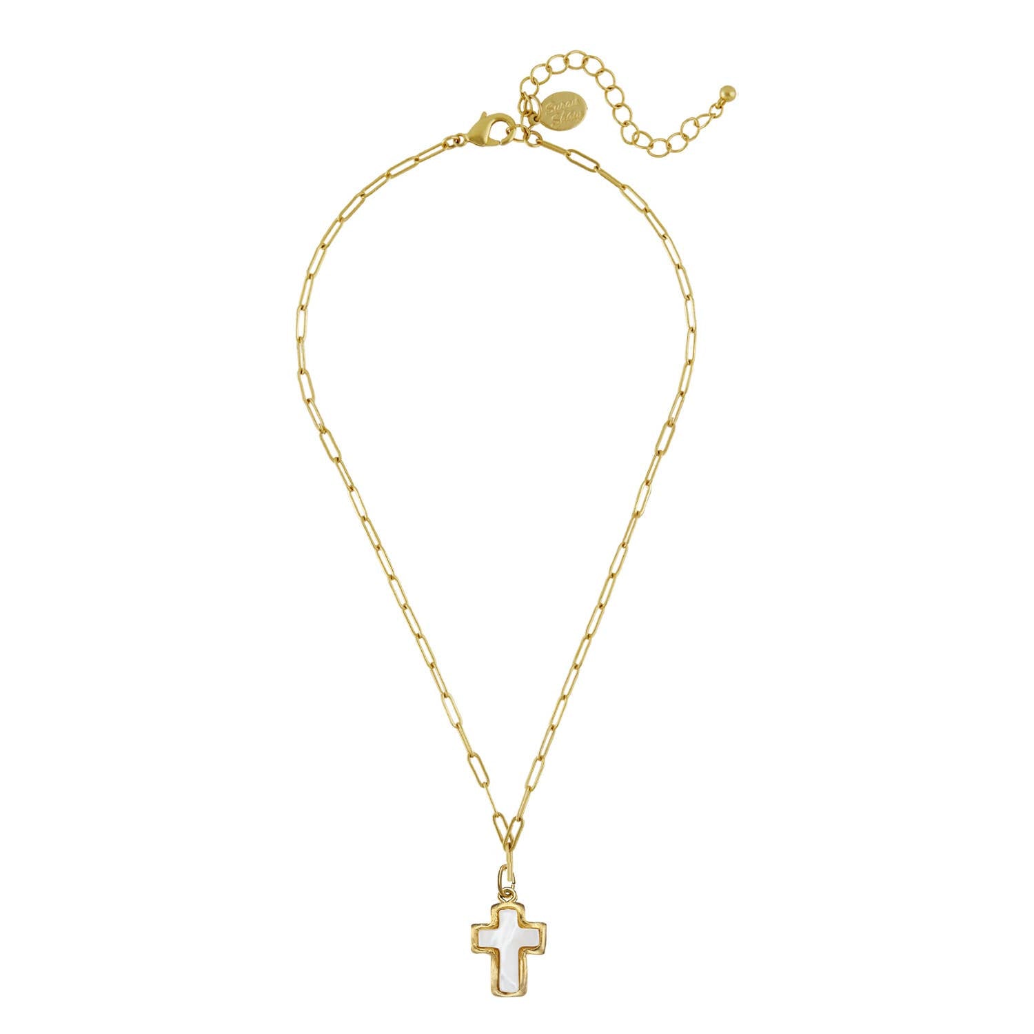 Susan Shaw Mother of Pearl Cross Paperclip Necklace-Susan Shaw-The Twisted Chandelier