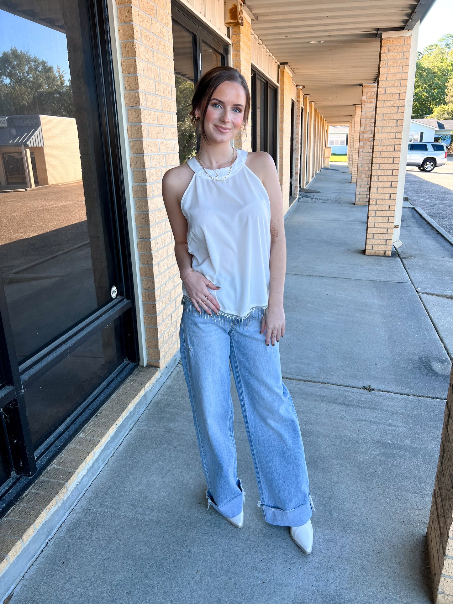 Maelani White Top With Rhinestone Fringe-Shirt-Southern Grace Wholesale-04/21/25,05/25/24,1st md,6/27/23,Max Retail,Tops Collection,western & concert-The Twisted Chandelier