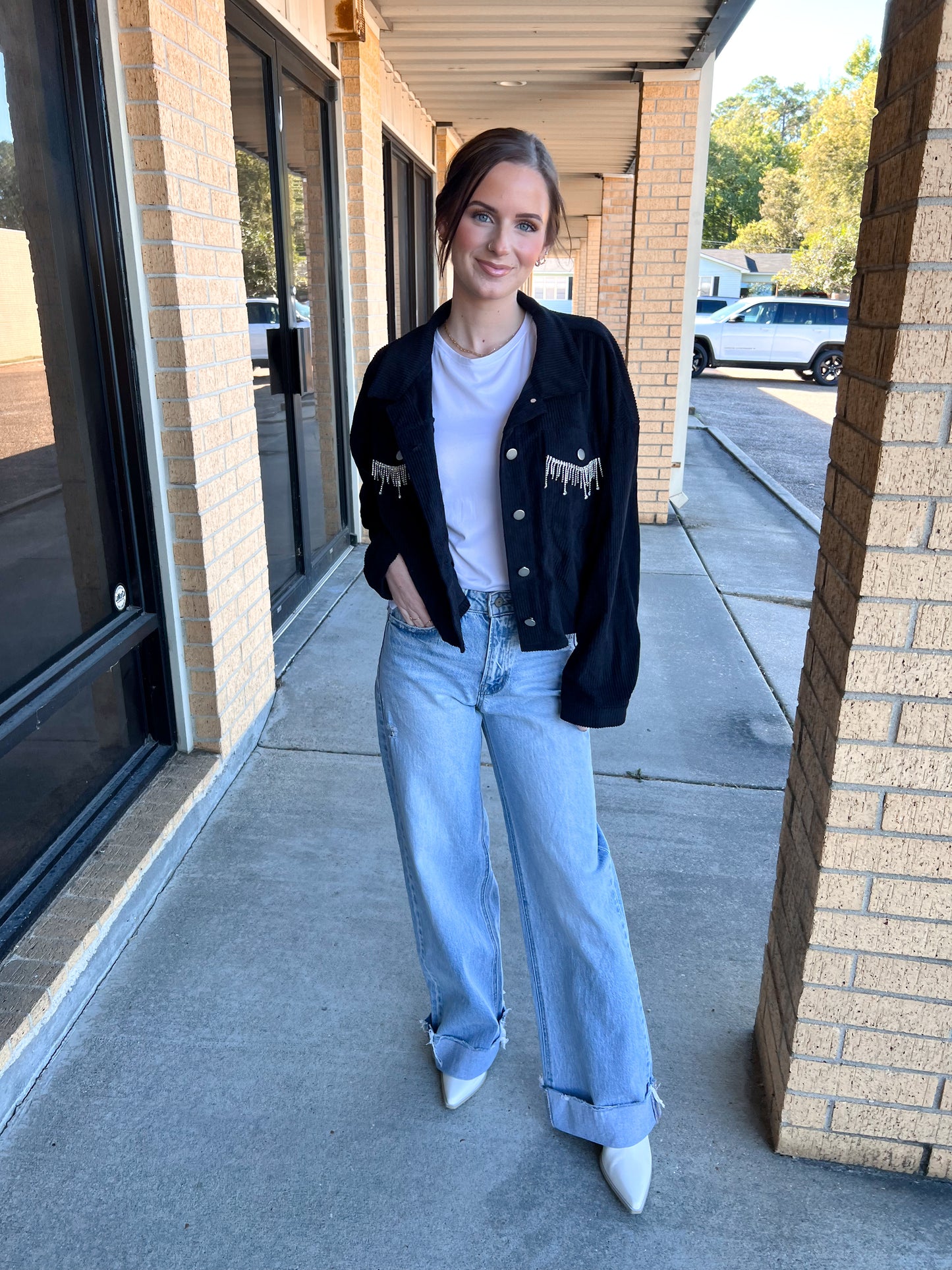 Natalie Rhinestone Cropped Jacket - Black-Jacket-Andree-Max Retail,Tops Collection,western & concert-The Twisted Chandelier