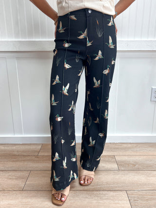 Reese Mallard Printed Stretch Denim Wide Leg Jeans