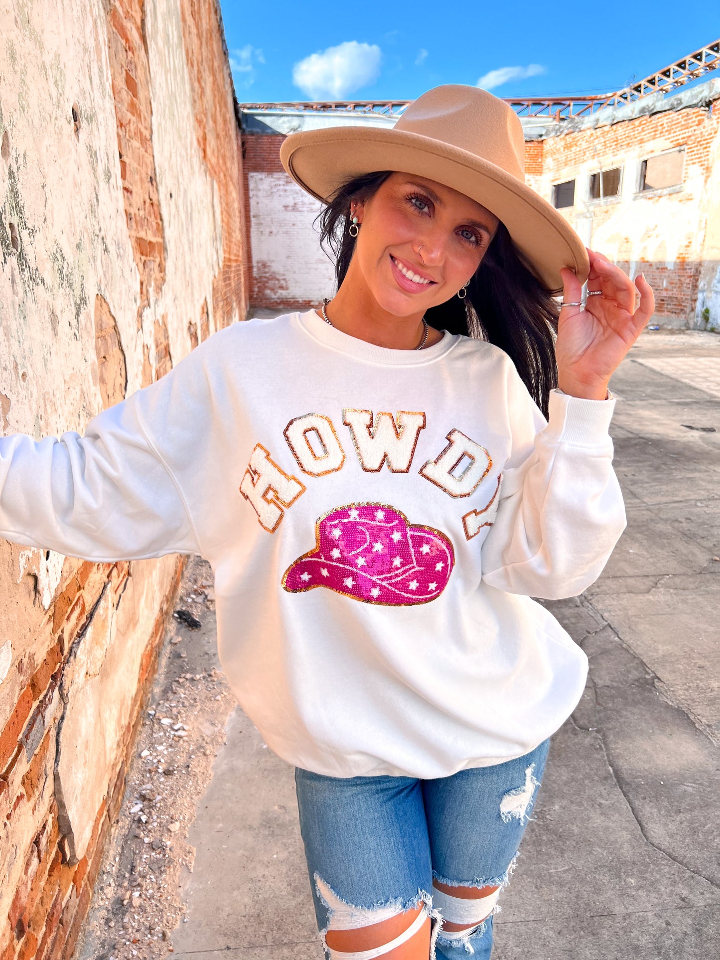 Tatum Fleece Terry Howdy Graphic Sweatshirt-Sweatshirt-blue b.-BIN A4, BIN D2-The Twisted Chandelier