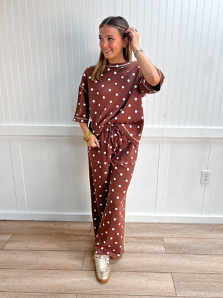Pippa Heavy Scuba Polka Dot Pants - Brown/White