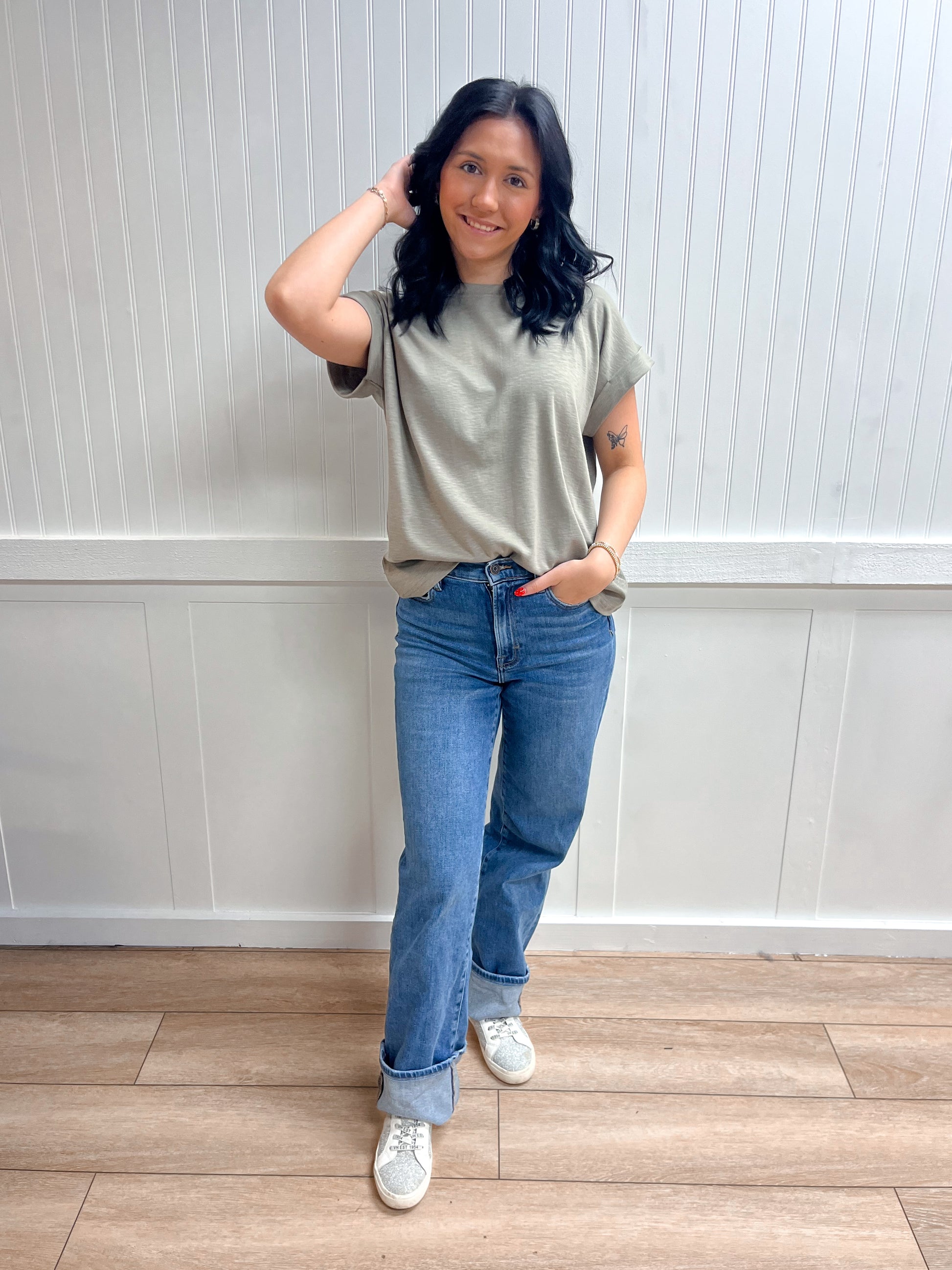 Delaney Cotton Modal Slub Rolled Sleeve Tee - Mushroom-ZENANA-Tops Collection-The Twisted Chandelier