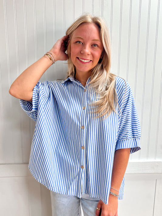 Merritt Oversized Stripe Button-Down Stretch Knit Shirts-Top-Zenana-FD 05/26/26,Tops Collection-The Twisted Chandelier