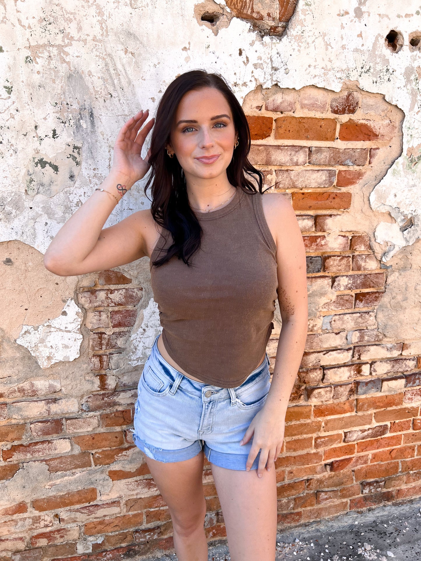 Willa Mineral Wash Rib Knit Tank Top - Mocha-Tank Top-HYFVE-Bin d2,CR 05/09/25,Tops Collection-The Twisted Chandelier