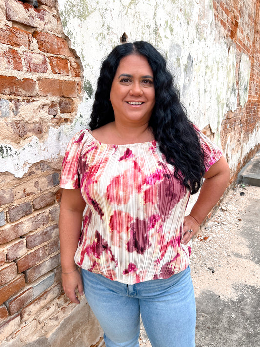 Aleena Ombre Watercolor Off The Shoulder Top-Top-Southern Grace Wholesale-9338e, BIN A4-The Twisted Chandelier