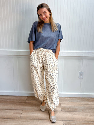 Mabel Floral Printed Barrel Pants