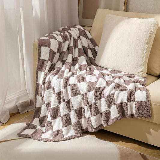 Luxe Checkered Throw Blanket -Khaki-blanket-Thomas and Lee Company--The Twisted Chandelier