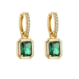 Enamel & Emerald-Cut Crystal Huggie Drop Earrings-JOSSLYN by wall to wall-40E475-White-The Twisted Chandelier