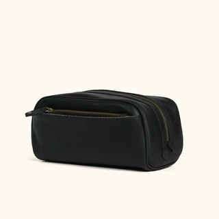 Black Leather Dopp Kit Travel Toiletry Bag-Bag-Immart Global LLC-Brandable,Men's-The Twisted Chandelier