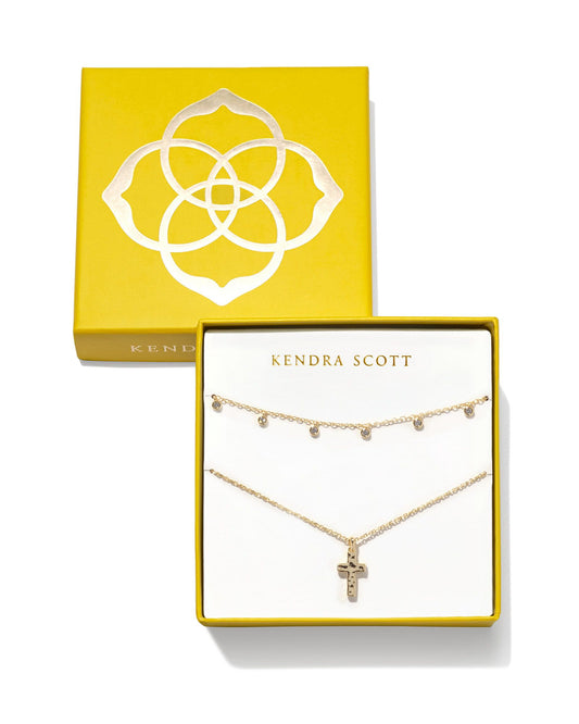 Kendra Scott Amelia Cross Necklace Gift Set Gold White Crystal-Gift Sets-Kendra Scott-G00048GLD-The Twisted Chandelier