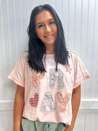 Ruth Pray Patchwork Lettering Short Sleeve Top-Top-Mittoshop-FD 06/15/26,Tops Collection-The Twisted Chandelier