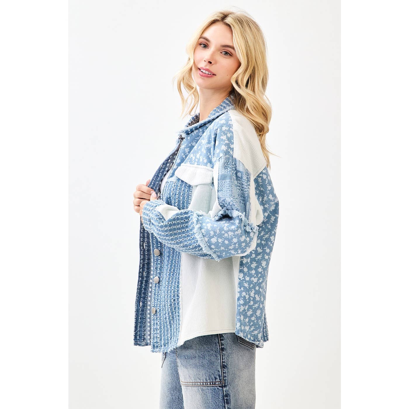 Lizzie Patchwork Mix Media Print Oversized Denim Shacket-mittoshop-The Twisted Chandelier