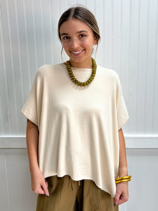 Emery Solid Short Poncho Sleeve Sweater Top