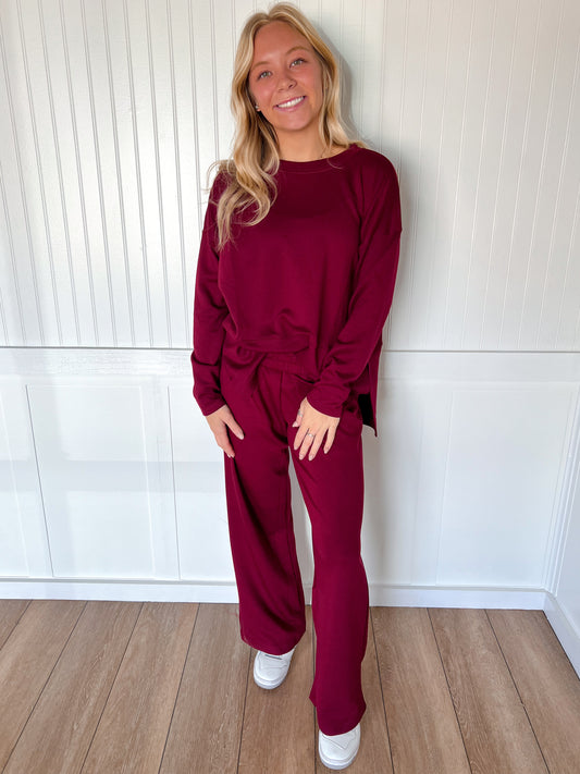 Monroe Scuba Side Slit Top & Pants Set – Soft Stretch Two-Piece Lounge Set-Outfit Sets-Zenana-FD 11/6/25-The Twisted Chandelier