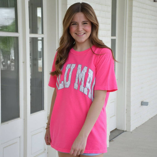 Laney Camo Adult Neon Pink Comfort Colors Tee-Girlie Girl Originals-LM-CM-1000,Tops Collection-The Twisted Chandelier