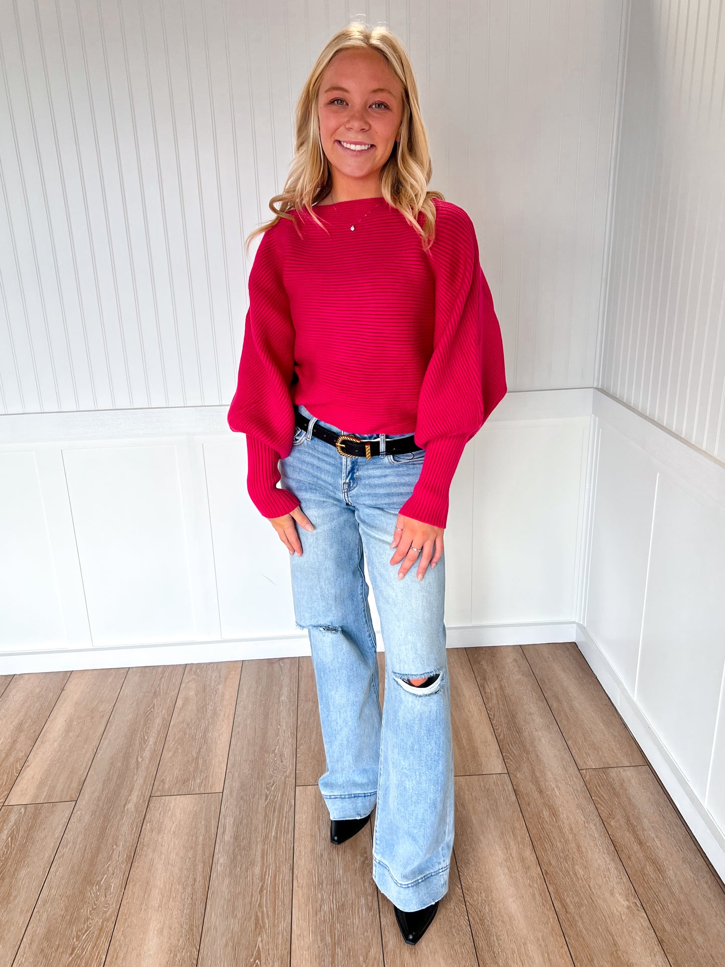 Hollie Boat Neck Elegant Ribbed Knitted Loose Sweater-Vine & Love-Tops Collection-The Twisted Chandelier