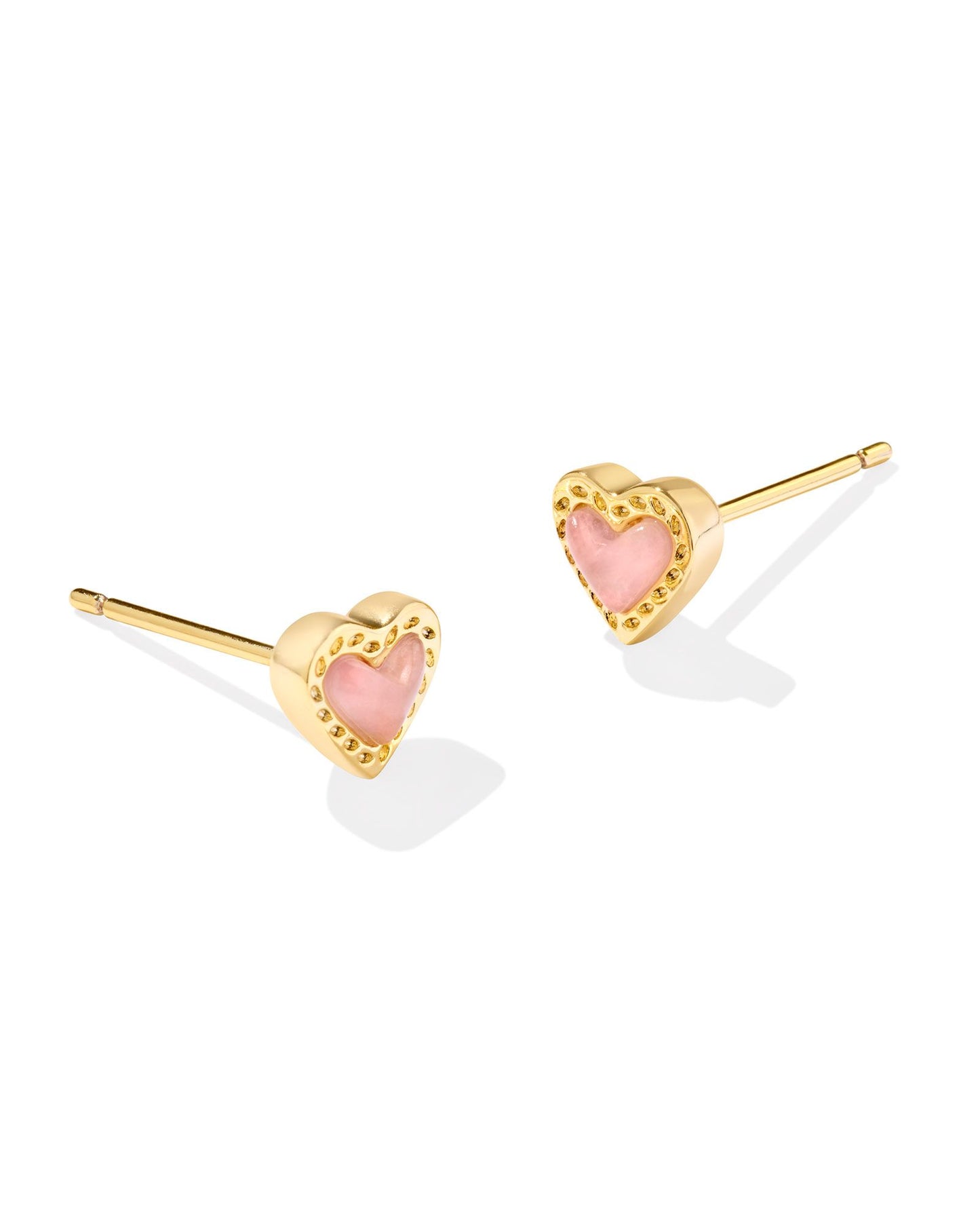 Kendra Scott Mini Ari Heart Stud Earrings Gold Rose Quartz-Earrings-Kendra Scott-CR 09/30/24, E00581GLD, FD 10/01/24-The Twisted Chandelier