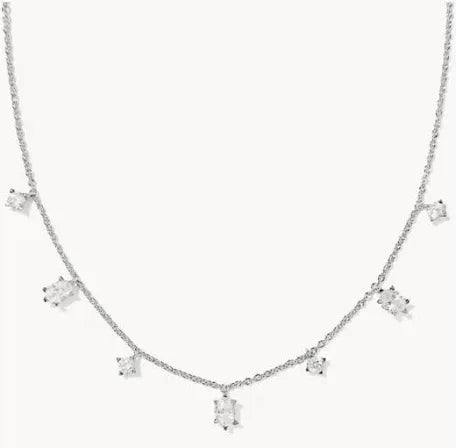 Kendra Scott Cailin Delicate Strand Necklace Silver White Cz-Kendra Scott-N01345RHD-The Twisted Chandelier