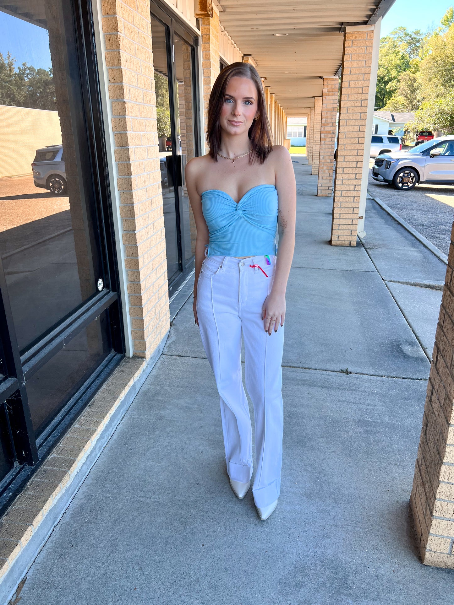 Anita Top Knot Crop Top -Blue-Apparel & Accessories-le lis-09/03/24,1st md,FD 04/30/24,KT6976-2,OGP 26.99,Tops Collection-The Twisted Chandelier