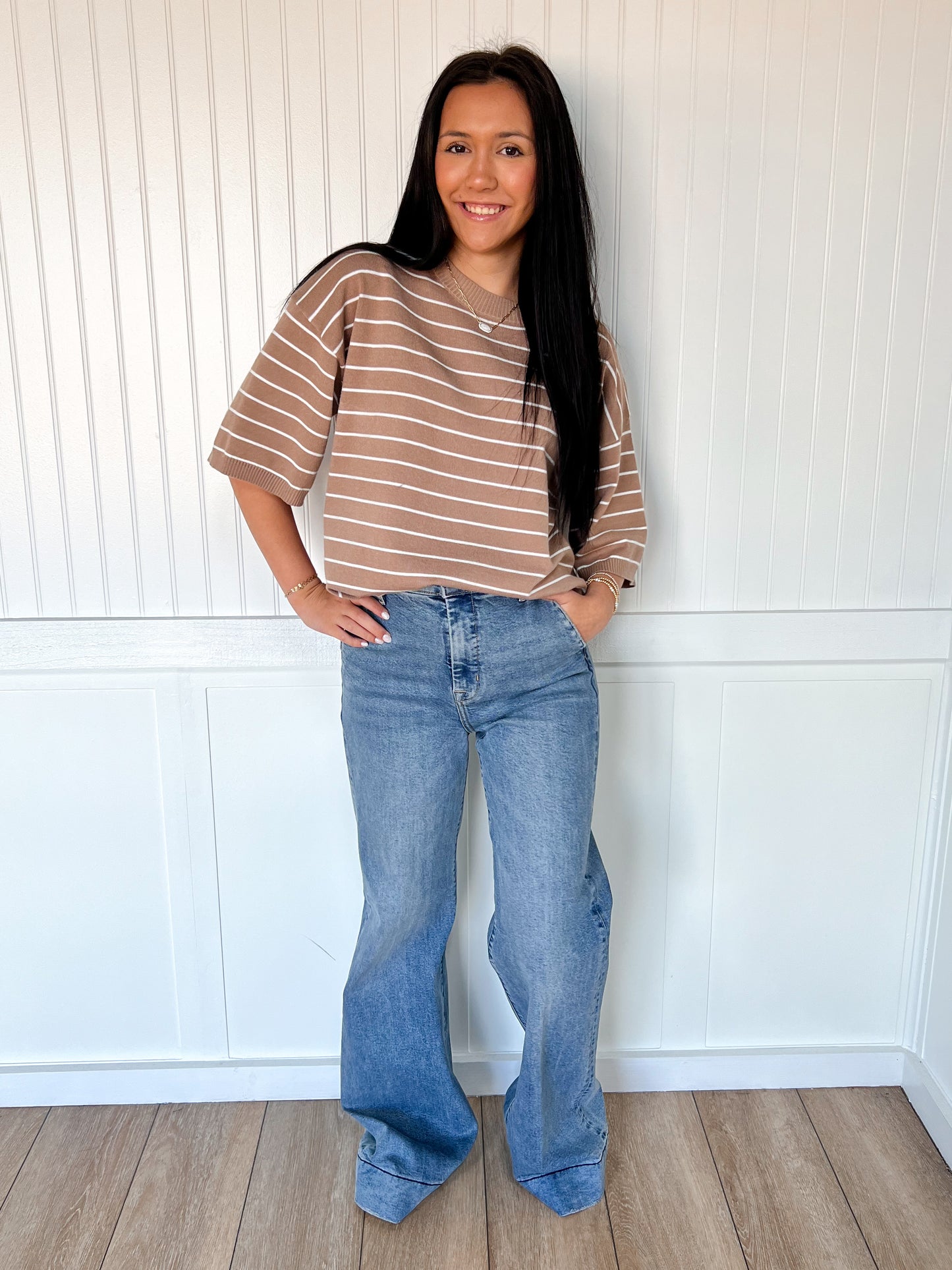 Meredith Striped Knit Short Sleeve Top-Sewn and Seen-FD 12/22/25-The Twisted Chandelier