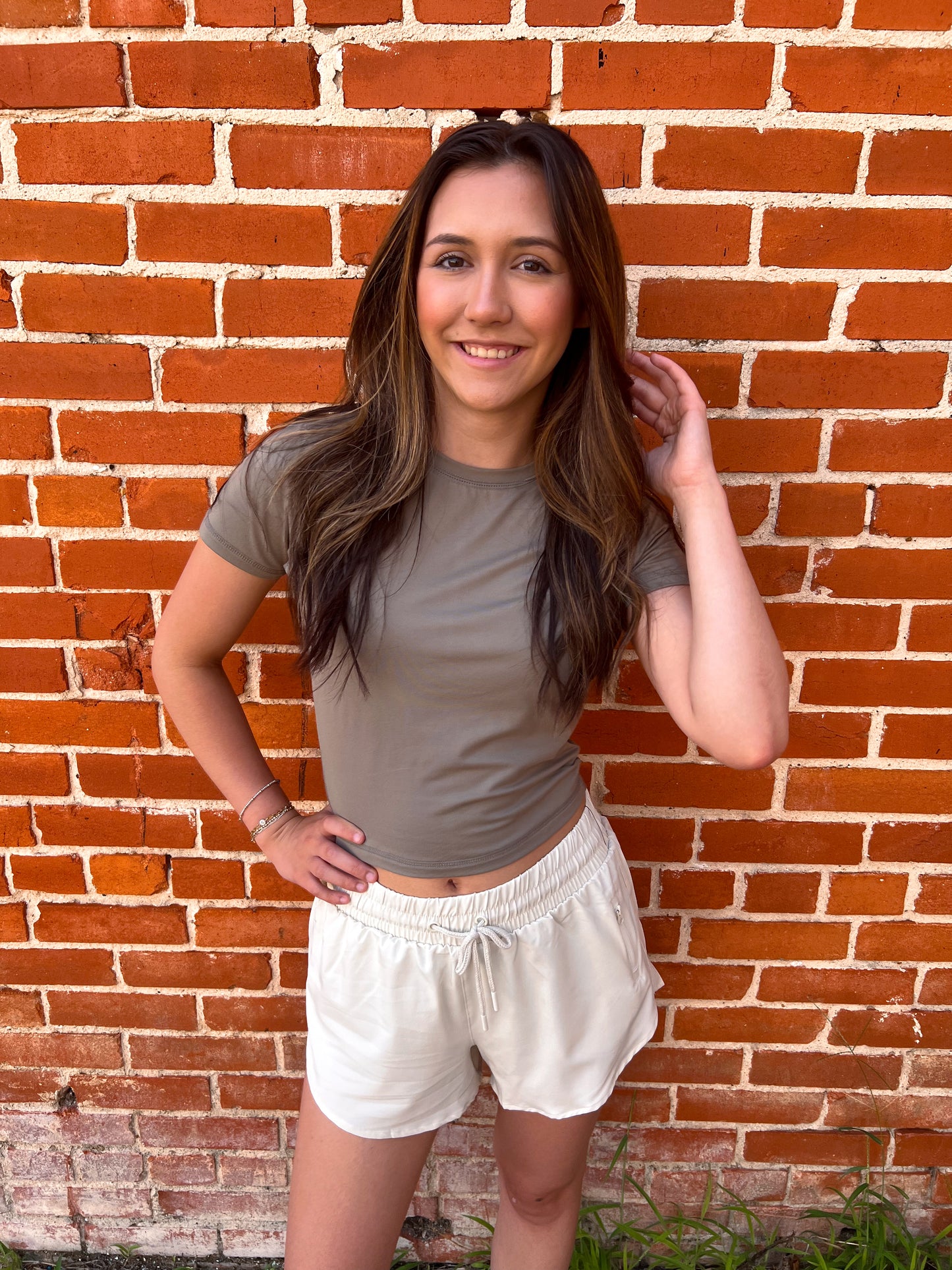 Jamie Classic Chic Slim Fit Tee - Warm Grey-Active Wear-Mono B-Bin d2,FD 7/01/25,Top,Tops Collection-The Twisted Chandelier