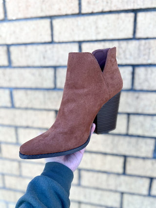 Camel Faux Suede Bootie-Boots-Qupid-04/25,05/27/24,09/12/23,1st md-The Twisted Chandelier