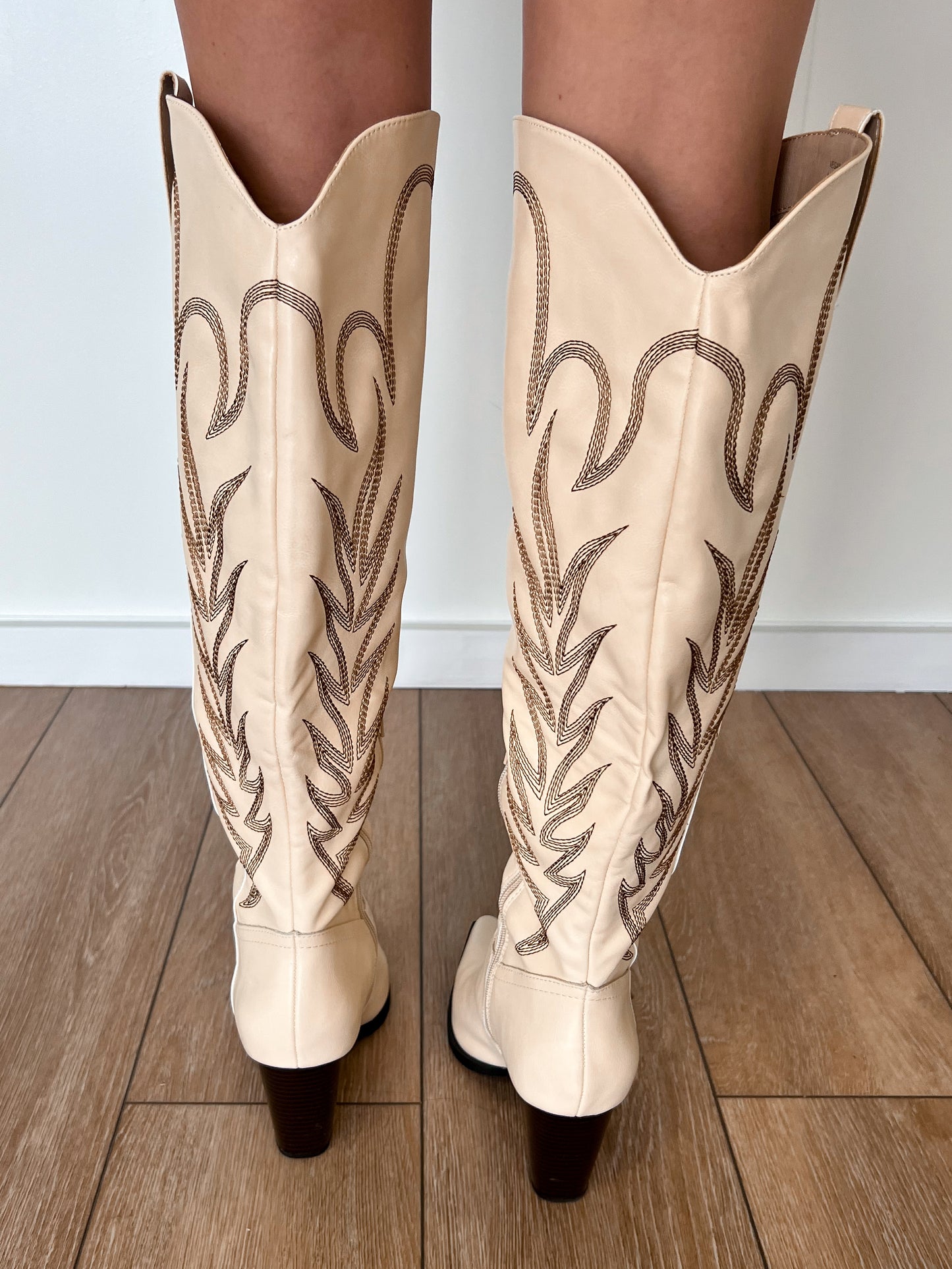 Sophia The Bronco Off White Knee High Cowboy Western Boot-OASIS SOCIETY-The Twisted Chandelier