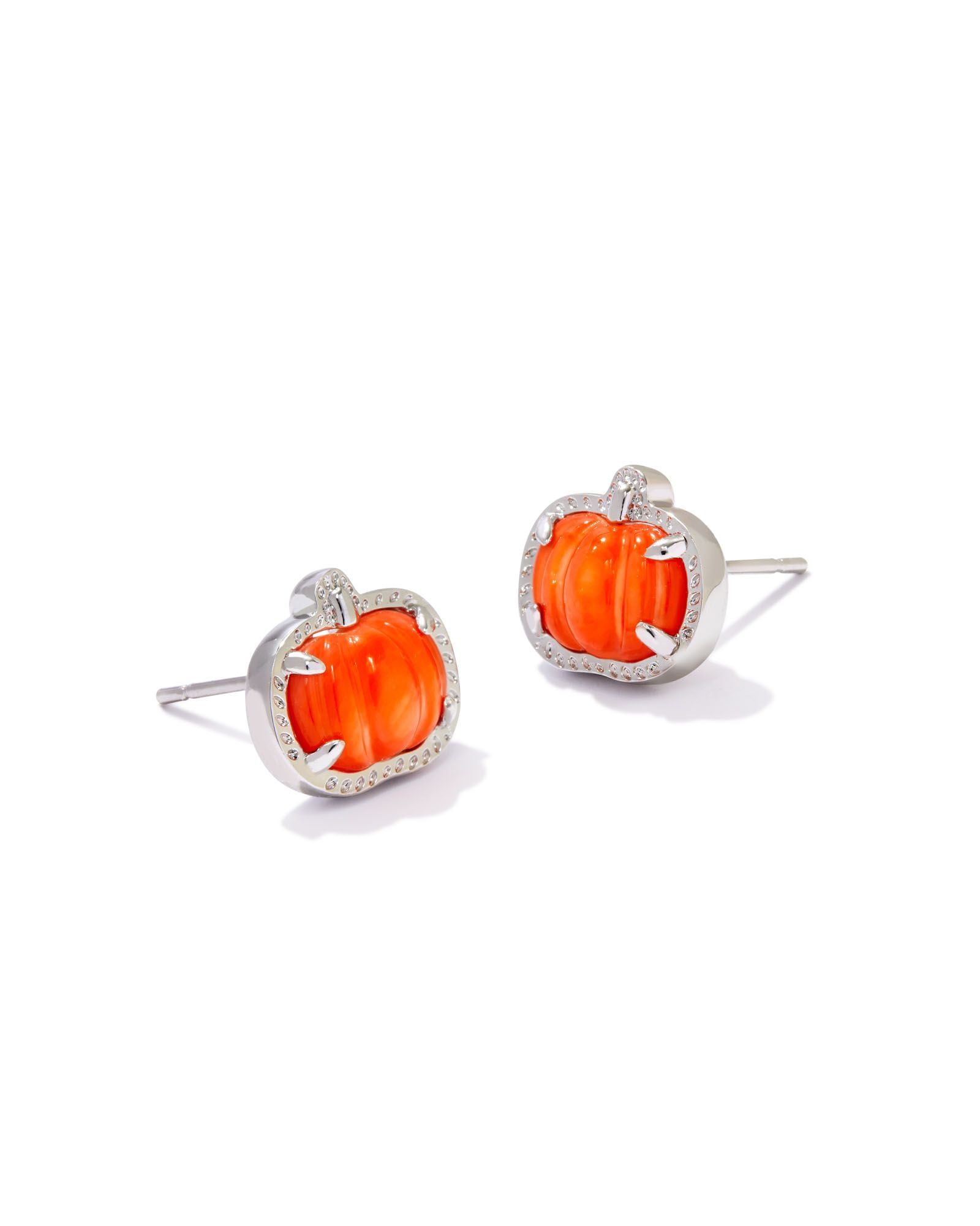 Kendra Scott Pumpkin Stud Earrings Silver Orange Mother of Pearl-Earrings-Kendra Scott-CR 09/05/24, E00567RHD, FD 09/10/24-The Twisted Chandelier