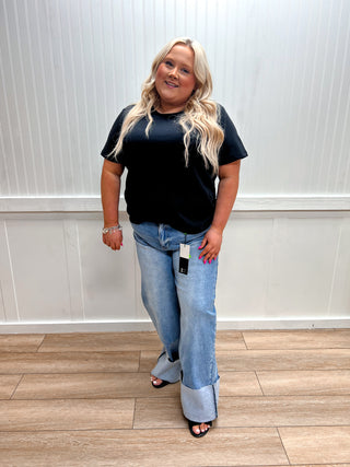 Rylee Short Sleeve Round Neck Soft Knit Jersey Top - Plus-Shirts & Tops-Active Basic | Active USA-FD 04/02/26,Tops Collection-The Twisted Chandelier