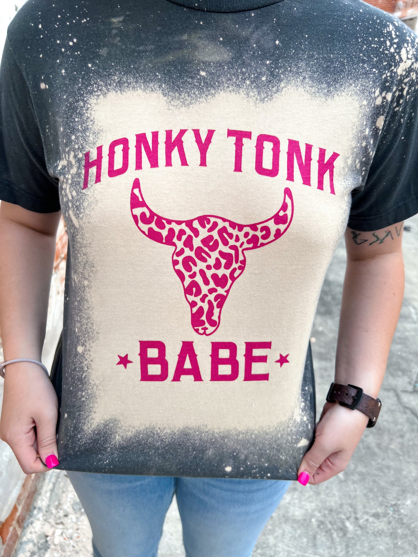 Honky Tonk Babe Bleached Tee Shirt-Shirt-Bling-A-Gogo-04/25, 05/27/24, 1st md, 8/29/23, Max Retail-The Twisted Chandelier