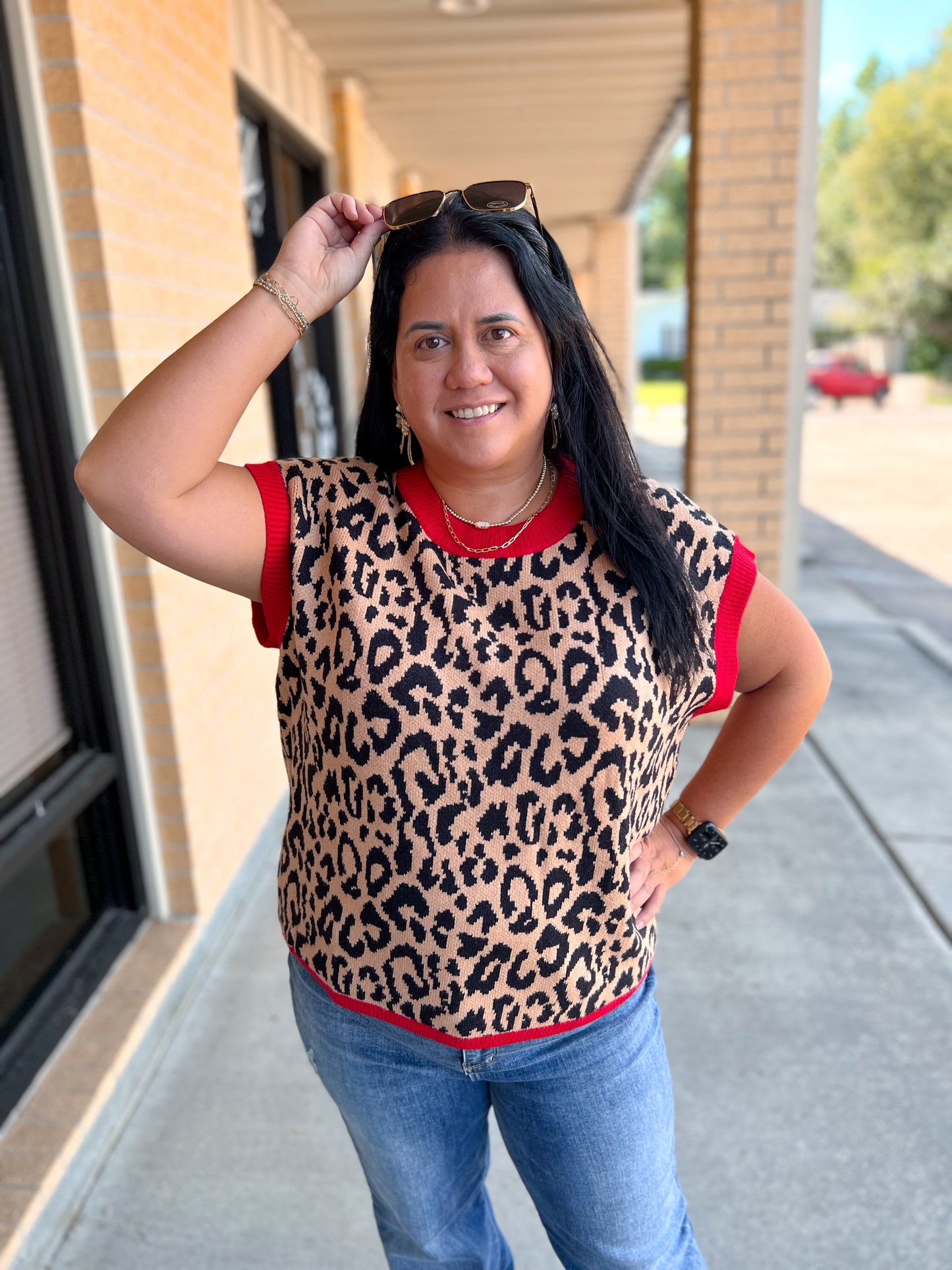 Sasha Leopard Print Sleeveless Knit Sweater Vest
