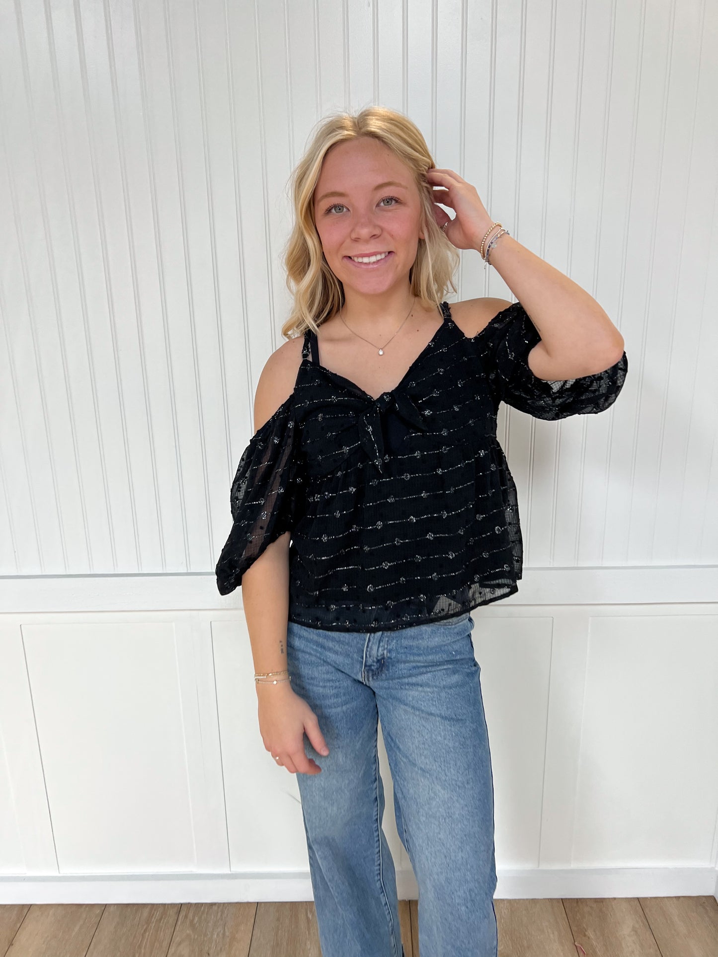 Sarah Textured Top with Bow on Front-TOPS-Andree-04/21/25,04/25,05/27/24,1st md,7/11/23,Max Retail,Mystery L- sbul,Tops Collection,western & concert-The Twisted Chandelier