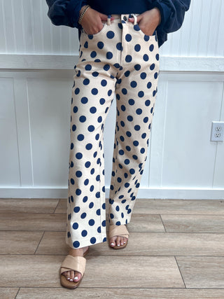 Scout Polka Dot Print Cotton Twill Wide Straight Leg Pants
