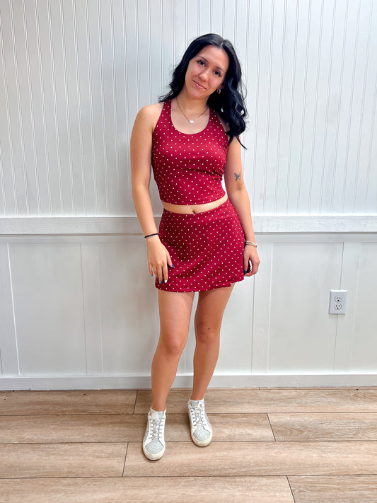 Sienna Strappy Back Tank Top & Wrap Skort Dot Print Activewear Set-Active Basic | Active USA-FD 04/30/26-The Twisted Chandelier