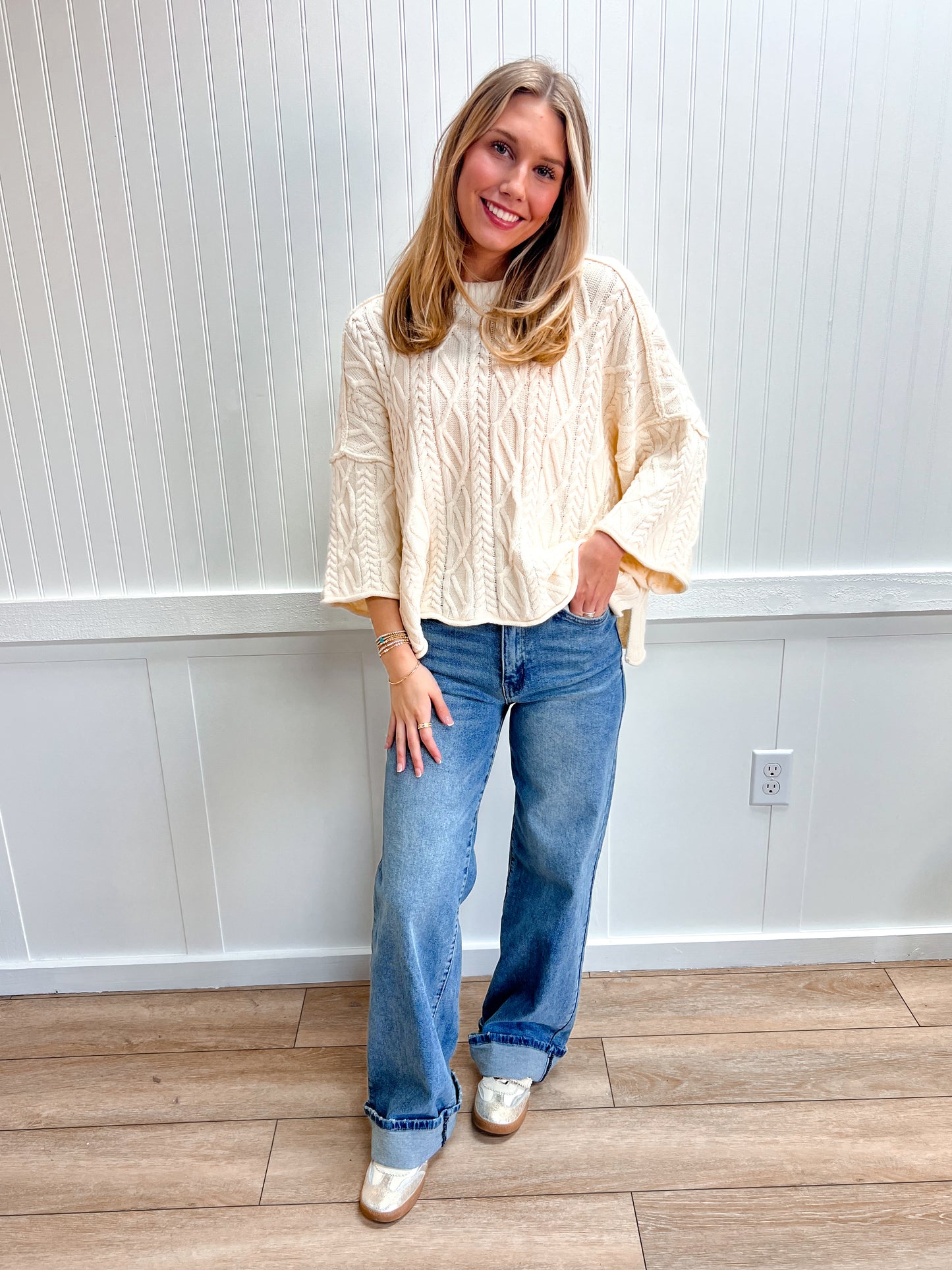 Harper Oversized Bell Sleeve Cable Knit Sweater-Bluivy-The Twisted Chandelier