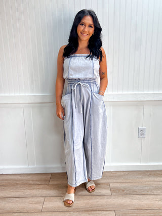 Tessa Mineral Wash Contrast Stitch Barrel Leg Jumpsuit-Jumpsuits & Rompers-Mittoshop-DJR-The Twisted Chandelier