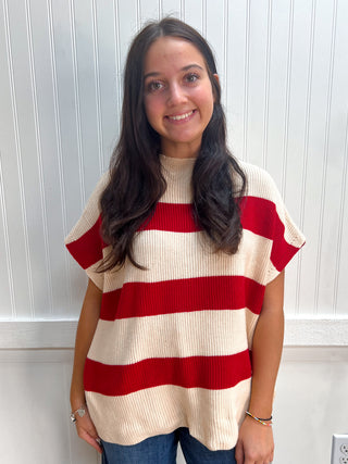 Arden Striped Print Slay Sleeves Knit Top