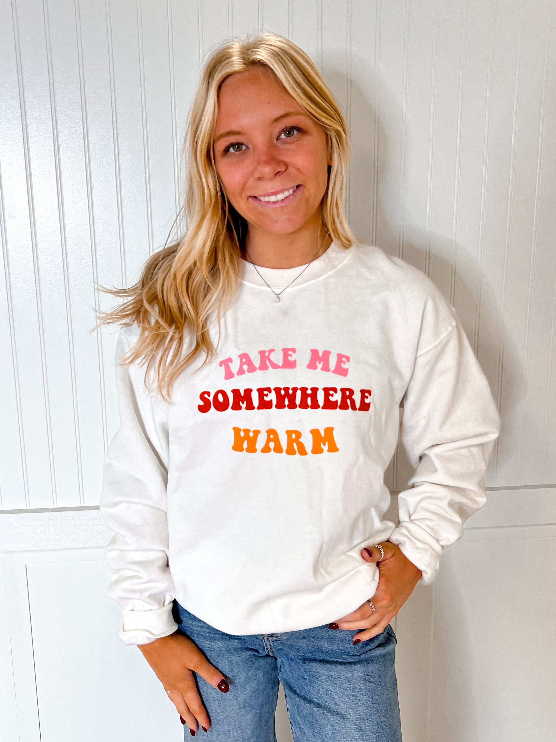 Take Me Somewhere Warm Sweatshirt-Top-friday+saturday-Max Retail,not on the floor only in totes,Tops Collection,Winter Tote T1-The Twisted Chandelier