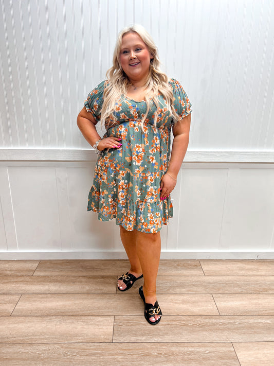 Angie V-Neck Smocked Bodice Short Sleeve Dress-ANGIE-C4507-A854,DJR-The Twisted Chandelier