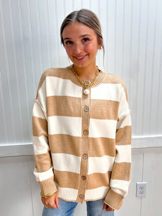 Willa Oversized Stripe Button Front Sweater Cardigan